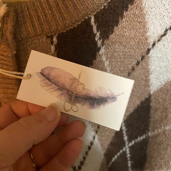 NWT Women's Jessica Simpson Brown and Cream Argyle Cardigan Size XL - Picture 4 of 4